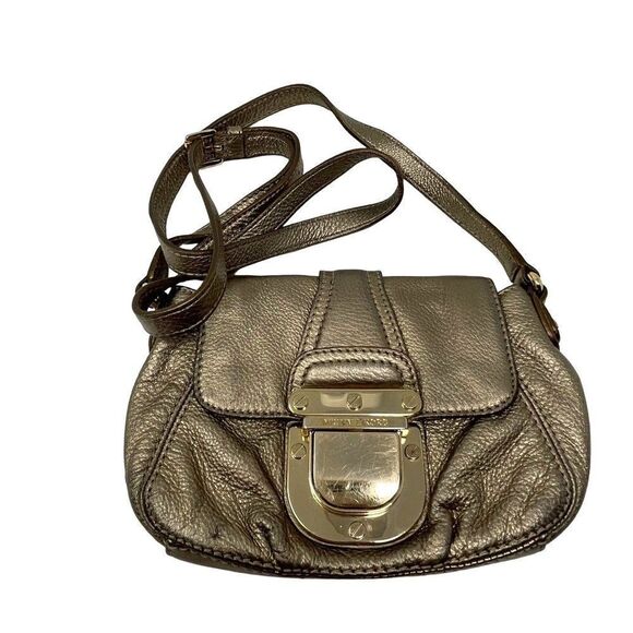 Michael Michael Kors metallic gold leather crossbody purse Small large buckle BU - Picture 1 of 3